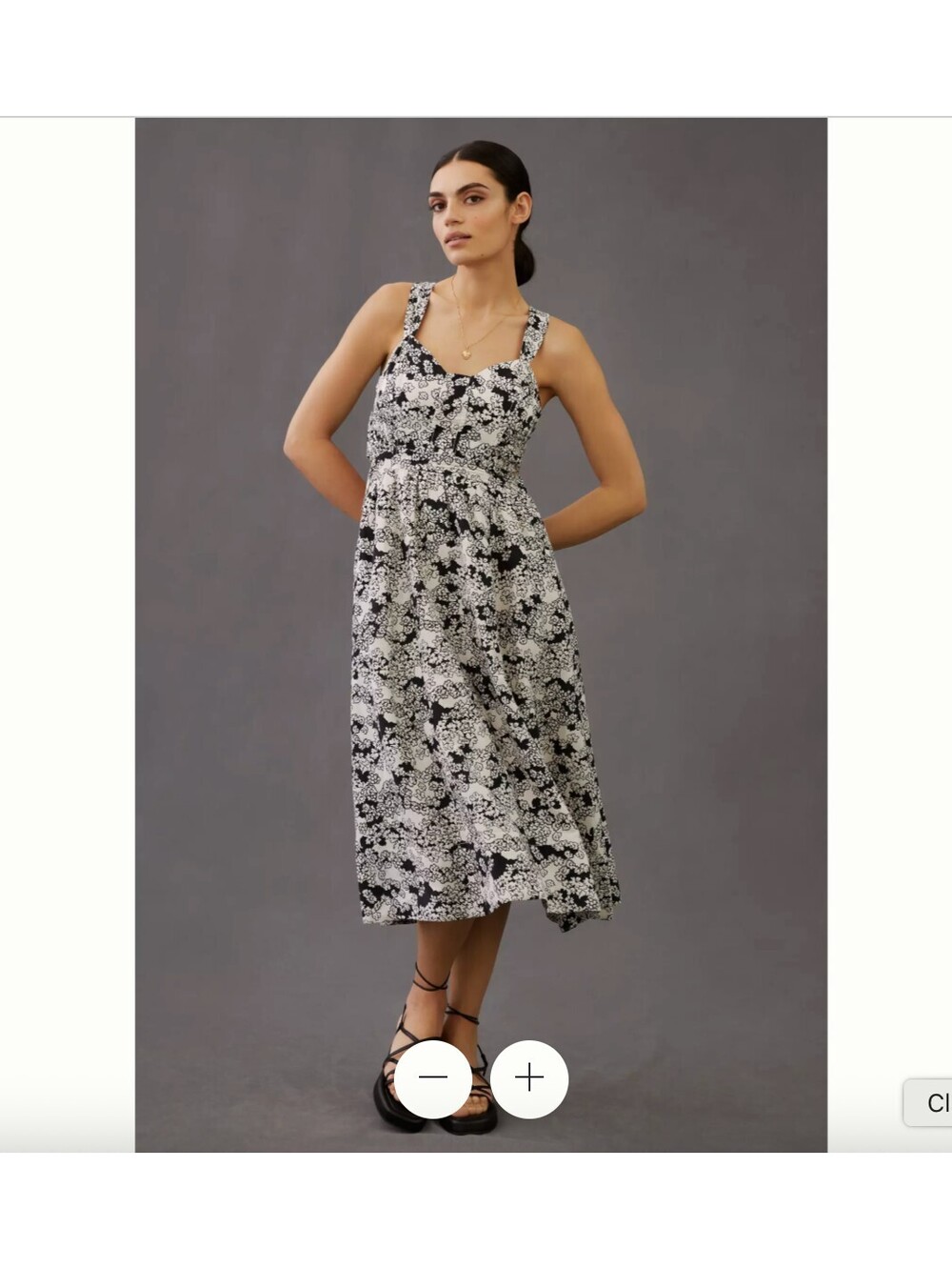 By Anthropologie Navy and White Printed Midi Dress Size L